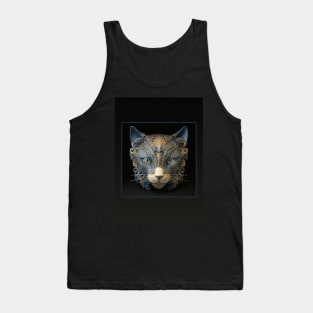 Blue and Gold Ivory Cat (Black) Tank Top